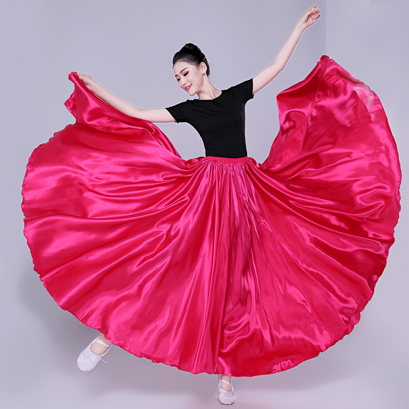 새로운 새틴 부드러운 솔리드 스페인 플라멩코 스커트 플러스 사이즈 성능 밸리 댄스 의상 여성 집시 스타일 스커트, 10 가지 색상